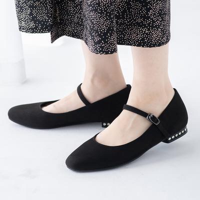 【あったか仕様 】ビジューヒールストラップパンプス