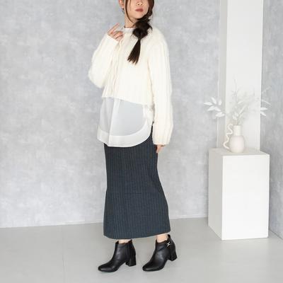 サイド切り替えビジューリボンショートブーツ