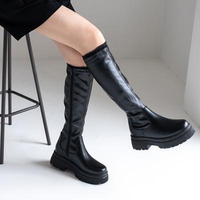 厚底ストレッチロングブーツ