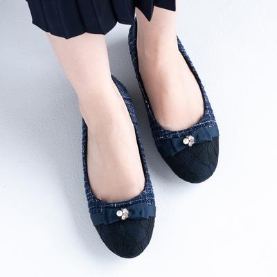 ツイードレーストゥリボンモールドソールパンプス