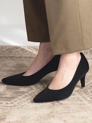 ポインテッド 痛くないヒールパンプス ブラック布